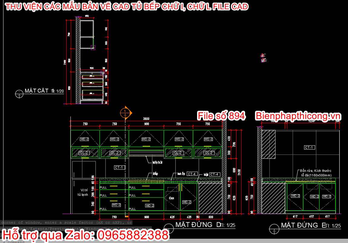 Tải mẫu bản vẽ cad tủ bếp.