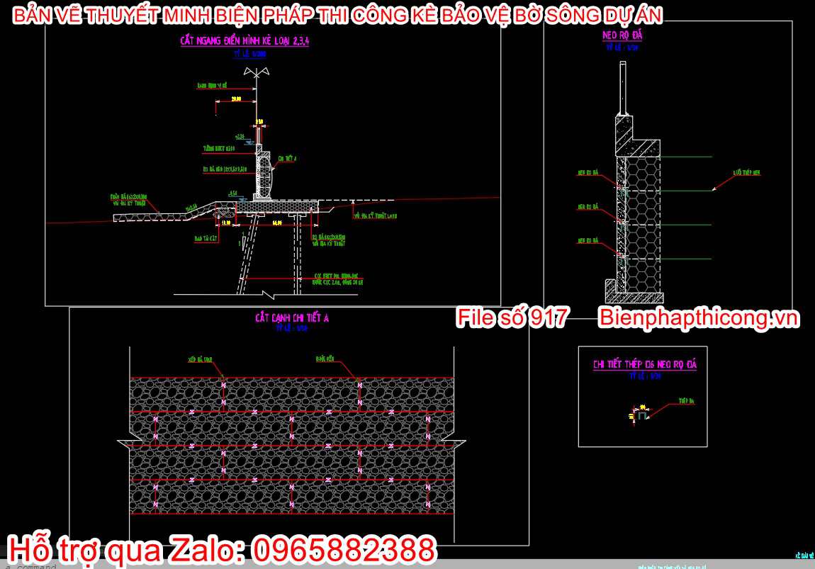 File cad mặt cắt kè bảo vệ bờ.