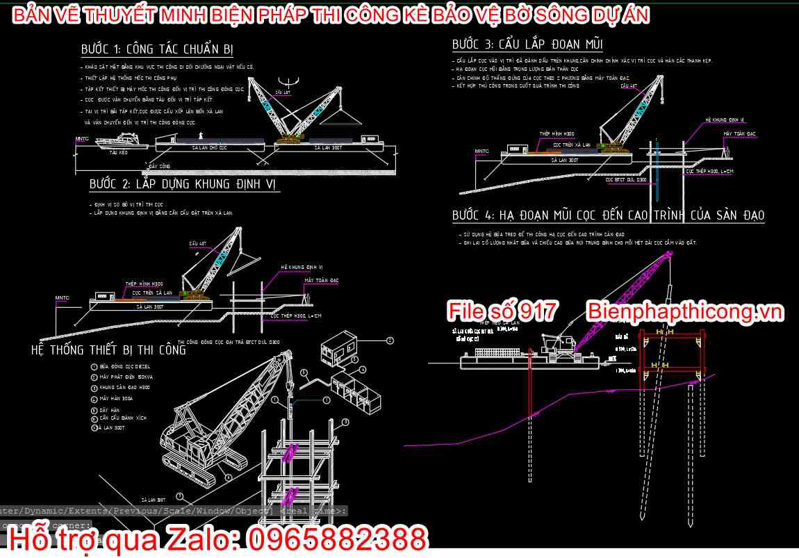 Công tác đóng cọc kè từ sà lan.