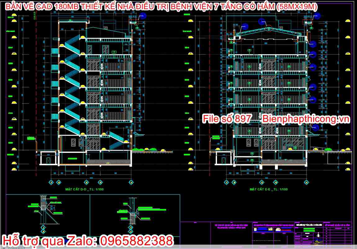 Mẫu bản vẽ cad bệnh viện kiến trúc kết cấu điện nước.