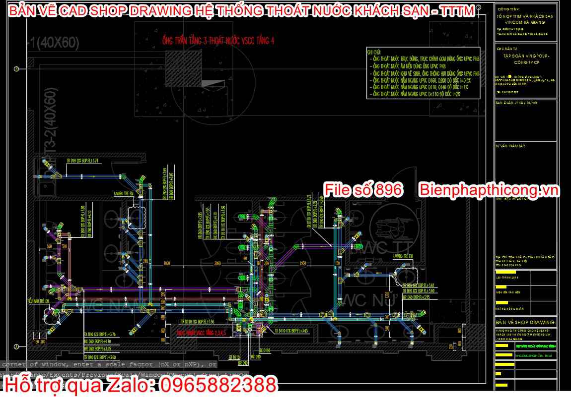 File cad thiết kế shop drawing hệ thống thoát nước.