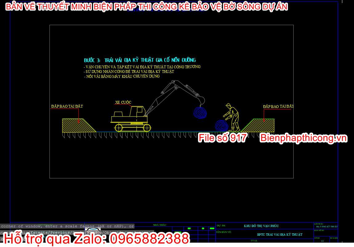 Trải vải địa kỹ thuật cad.