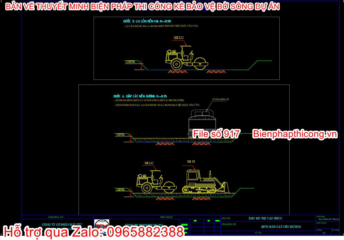 Bản vẽ biện pháp thi công đắp cát nền đường.