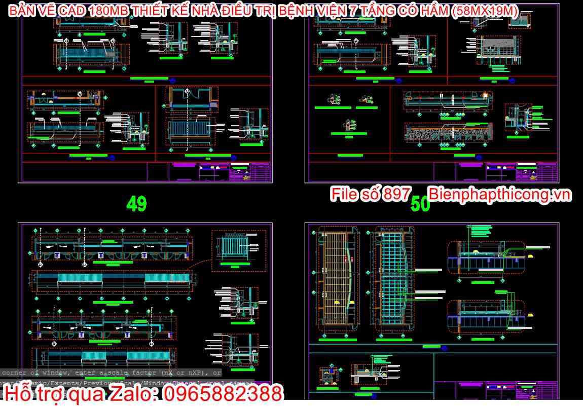 Bản vẽ thiết kế chi tiết bệnh viện 7 tầng.