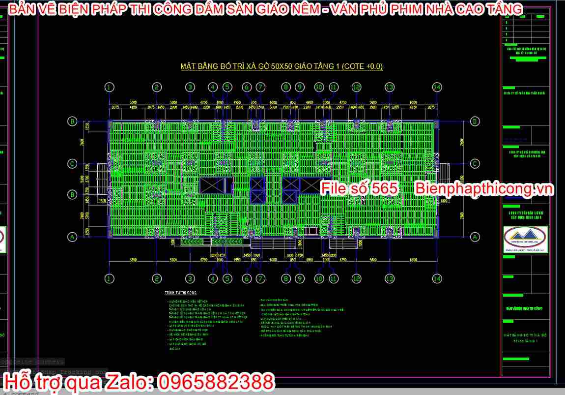 Bản vẽ cad bptc dầm sàn nhà cao tầng ván phủ phim.