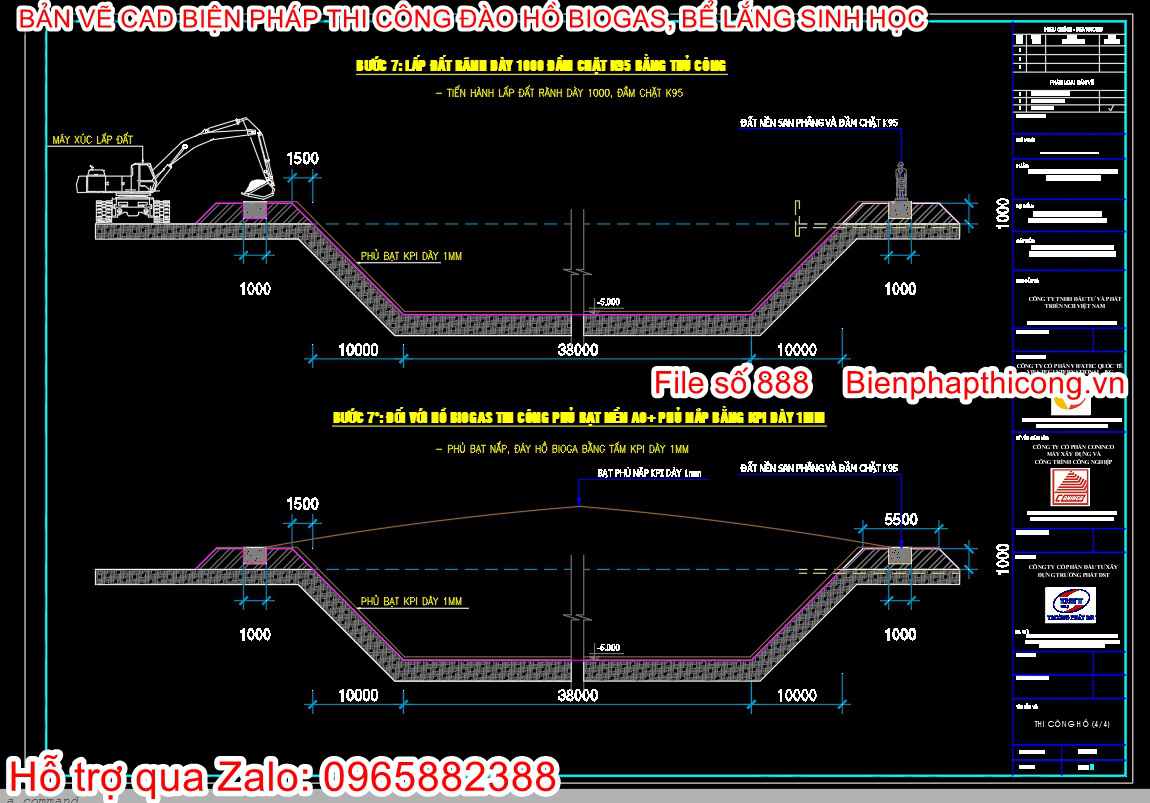 Mẫu bản vẽ cad biện pháp thi công đào hồ biogas.