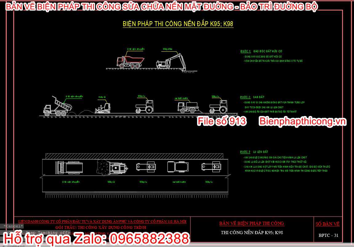 Bản vẽ biện pháp thi công nền đắp K95 K98.