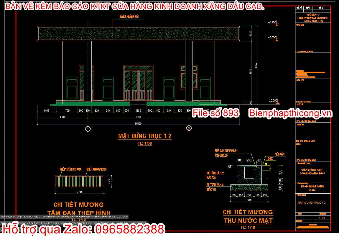 Mặt đứng bản vẽ thiết kế cây xăng.