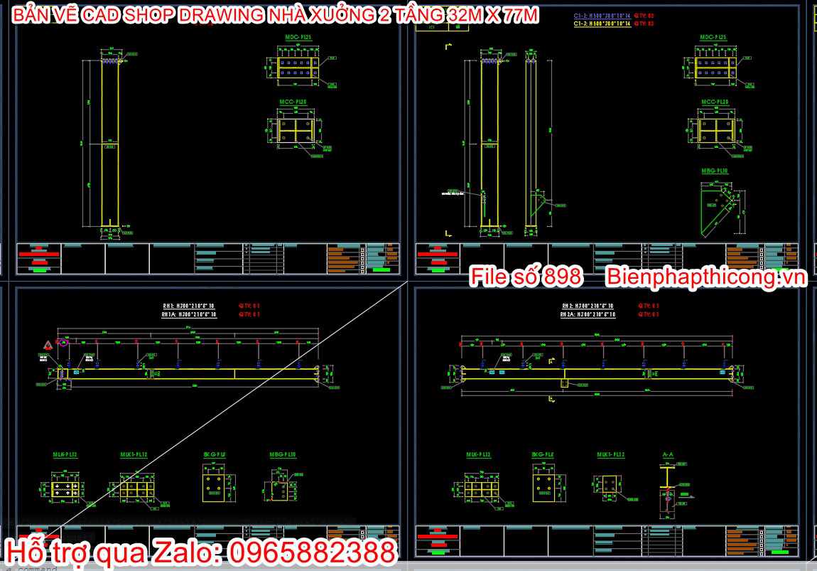 Bản vẽ cột shop drawing cad nhà xưởng.