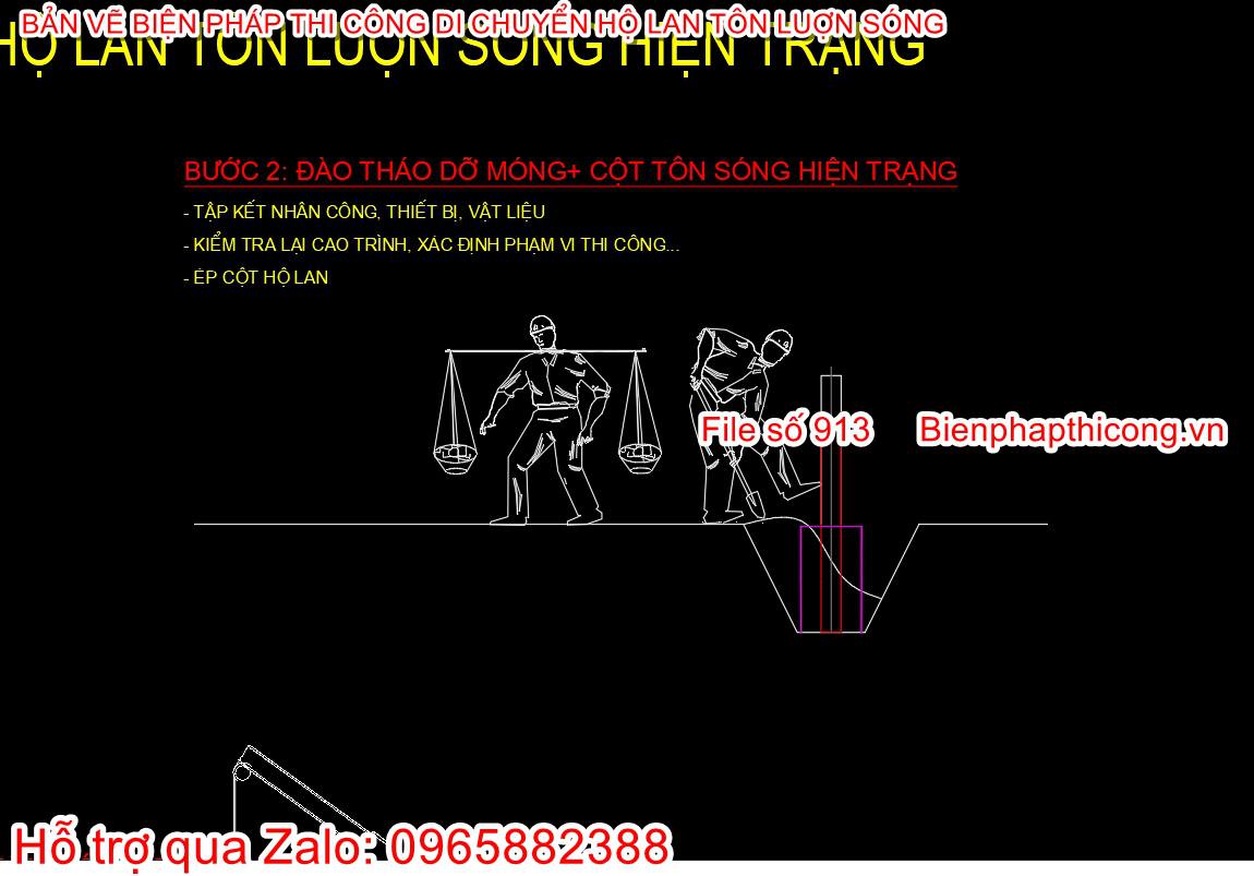 Đào tháo dỡ móng + cột tôn sóng hiện trạng.