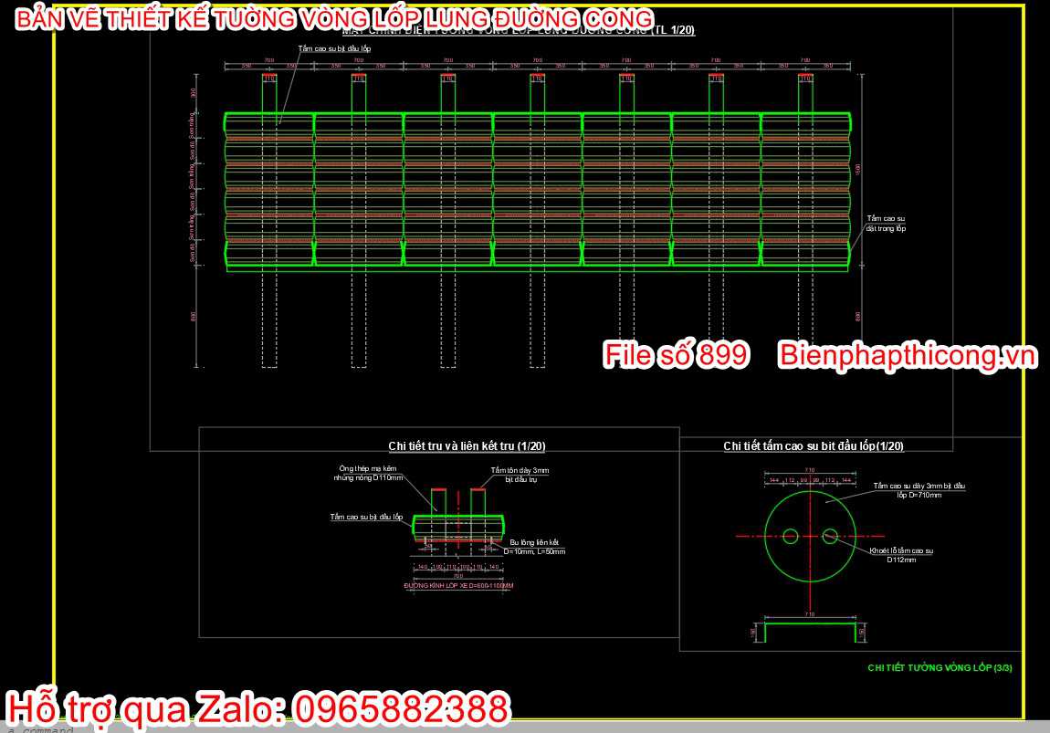 Bản vẽ thiết kế tường vòng lốp cad.