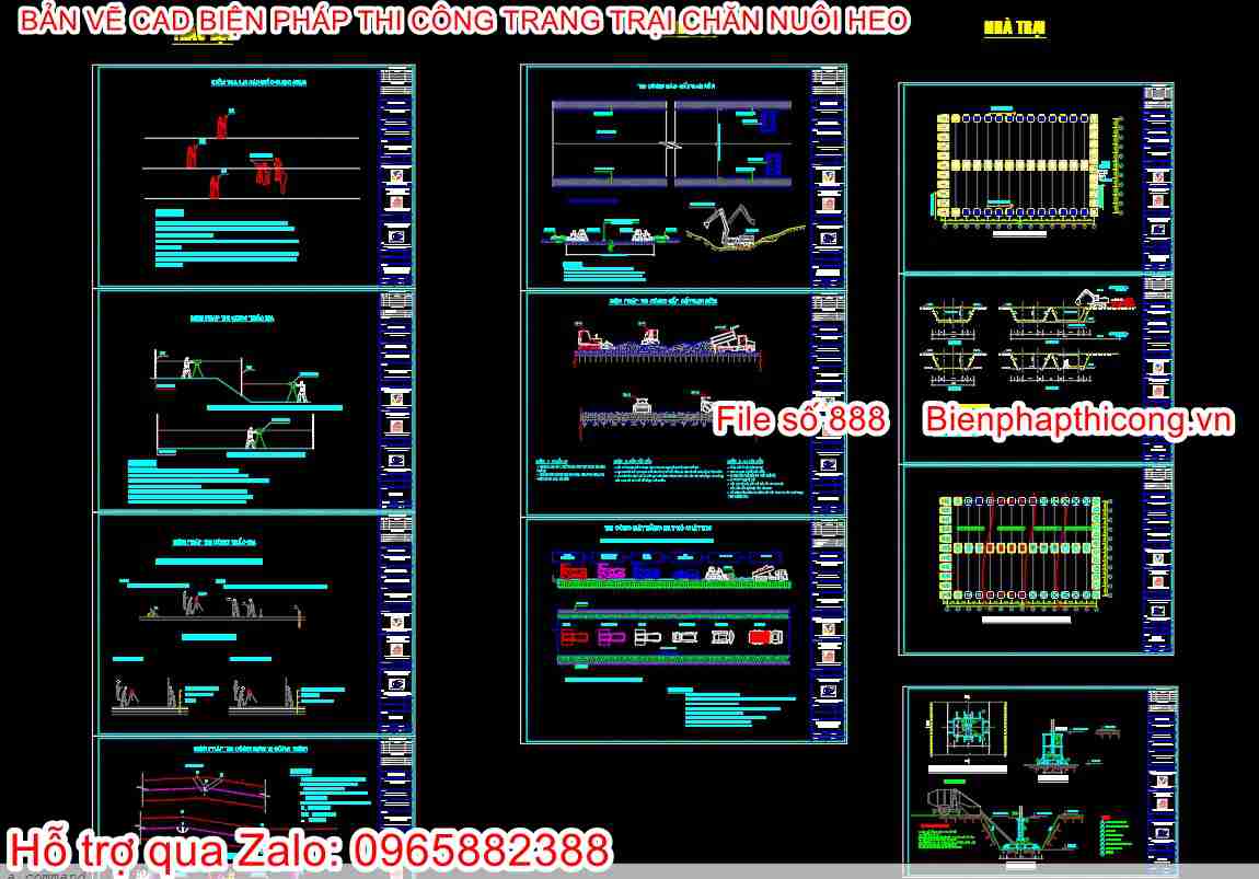Bản vẽ cad biện pháp thi công trang trại chăn nuôi heo.
