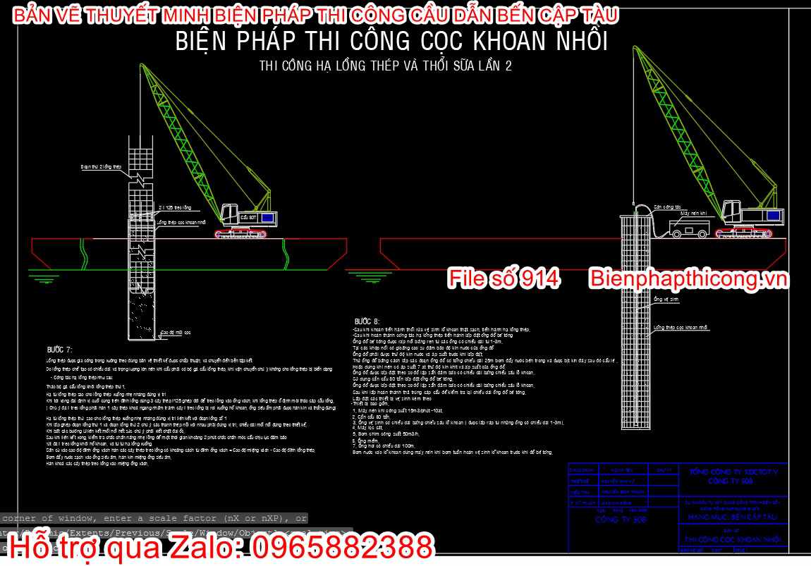 Bản vẽ cad bptc cọc khoan nhồi từ xà lan.