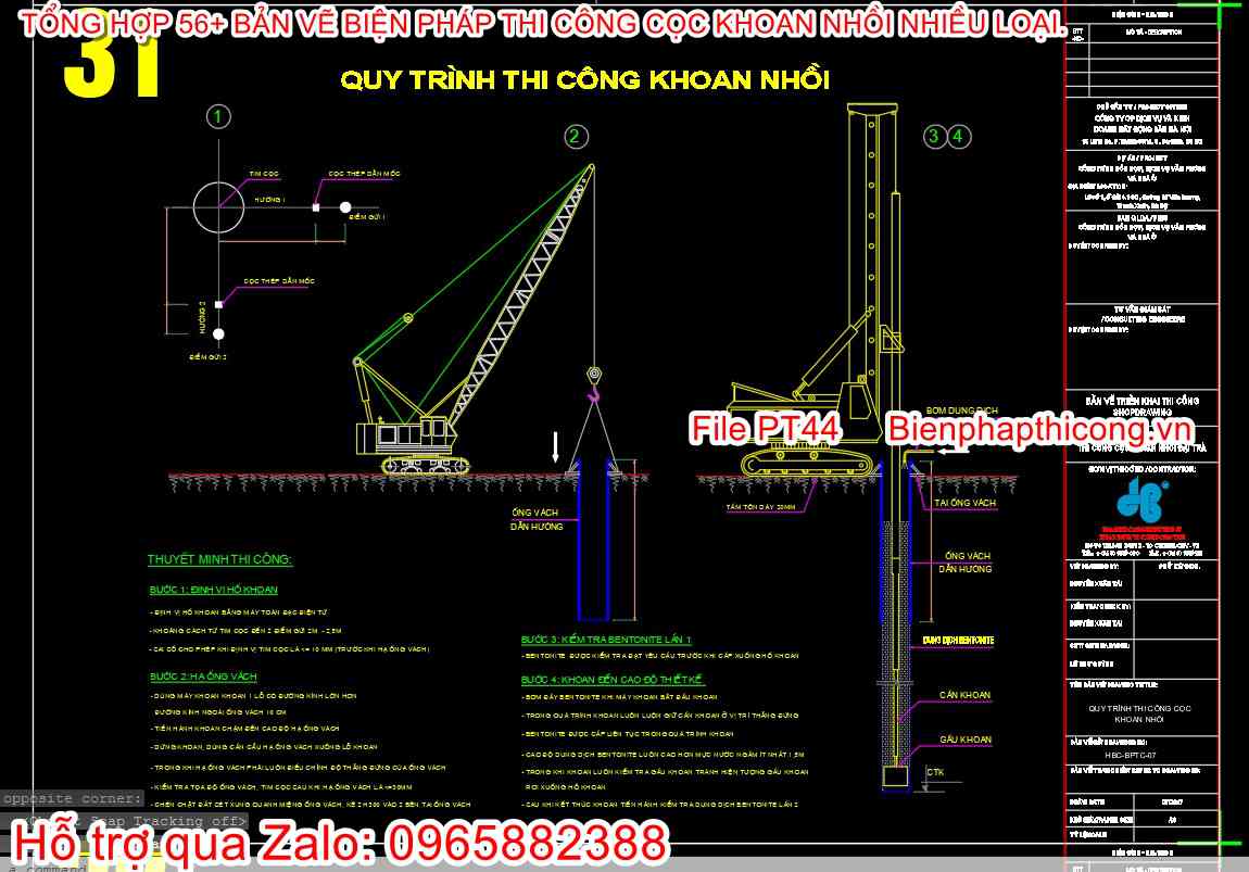 Download bản vẽ cad quy trình thi công khoan nhồi.