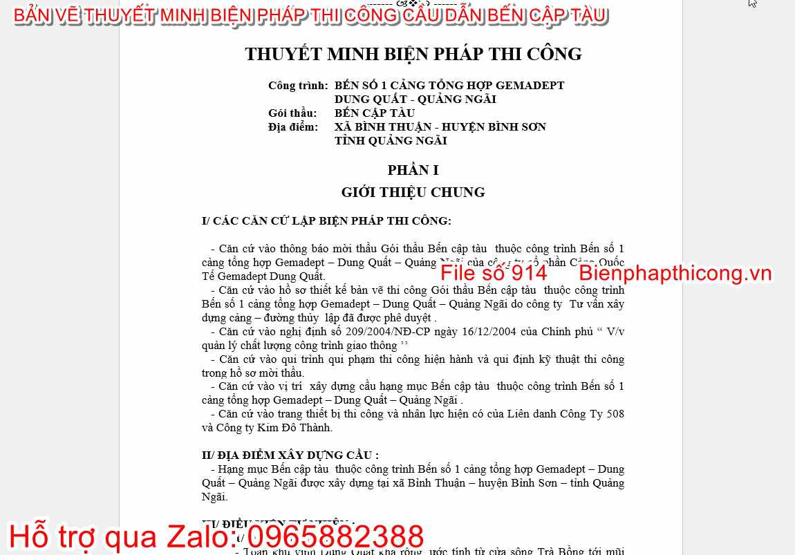 Thuyết minh biện pháp thi công bến cập tàu.