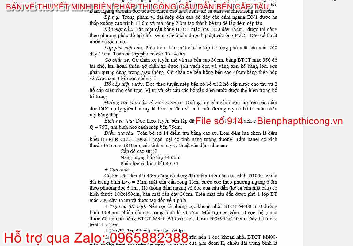 Thuyết minh biện pháp thi công bến cập tàu.