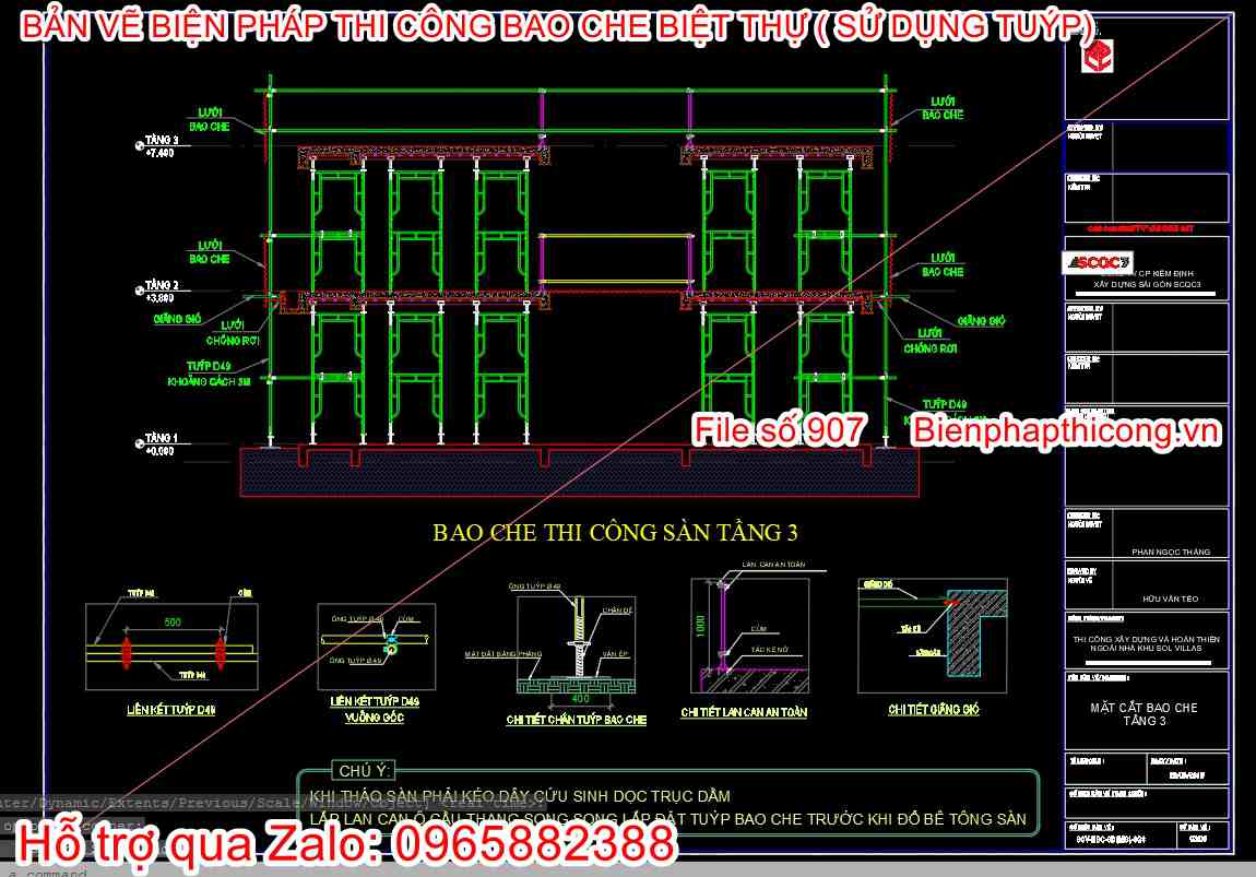 Bao che thi công sàn tầng 3 biệt thự.