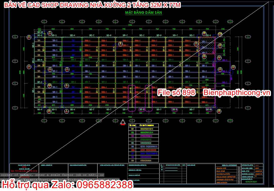 Mặt bằng dầm sàn shop drawing nhà xưởng.
