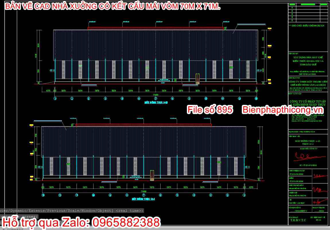 Bản vẽ thiết kế nhà xưởng 70m x 71m.