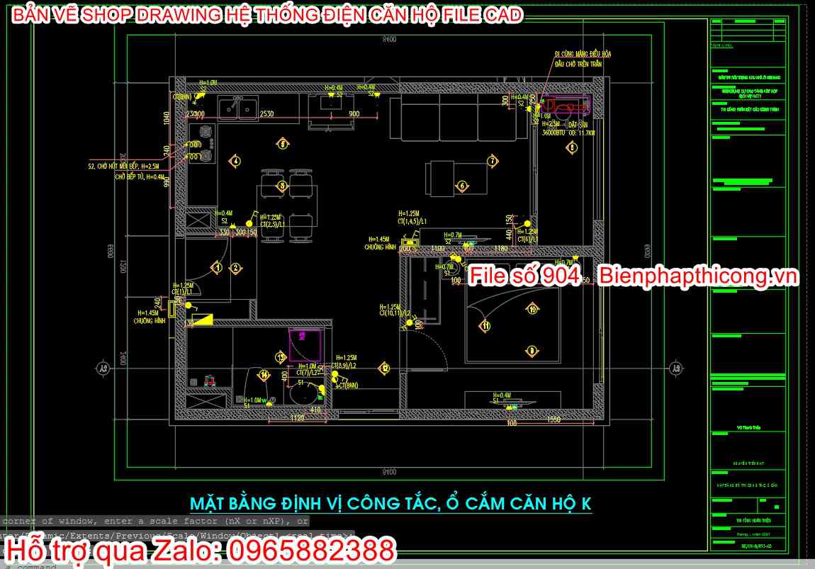 Mặt bằng định vị ổ cắm công tắc, shop drawing.