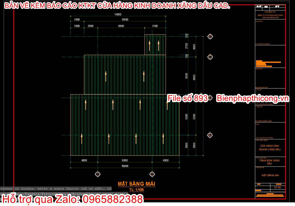 Mặt bằng mái cửa hàng kinh doanh xăng dầu cad.