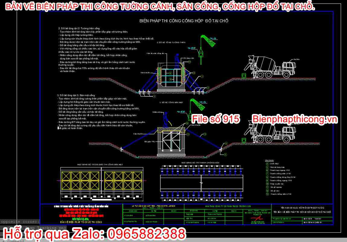 Bản vẽ biện pháp thi công cống hộp đổ tại chỗ.