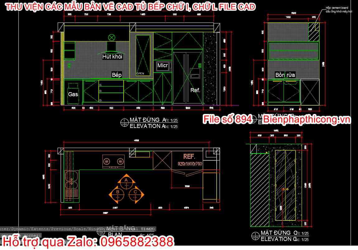 File cad thư viện các bản vẽ tủ bếp.