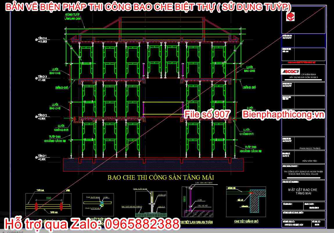 Bản vẽ bptc bao che thi công sàn tầng mái.