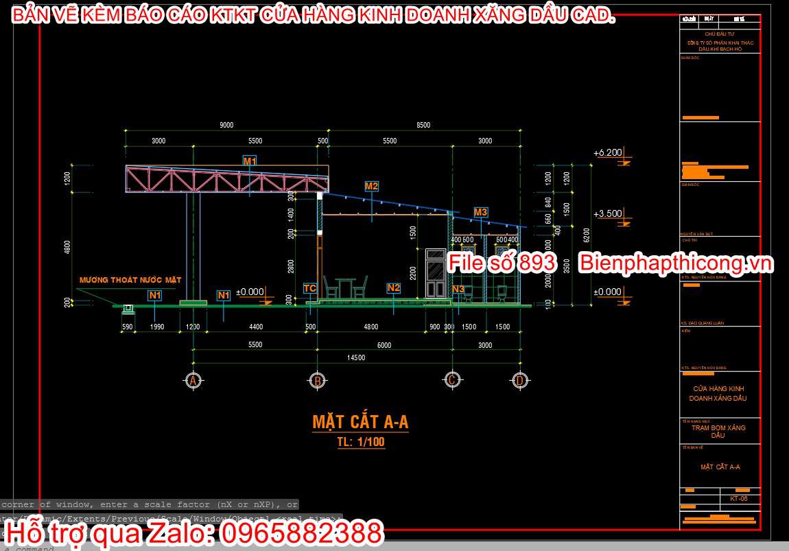 Mặt cắt bản vẽ thiết kế cây xăng hay.