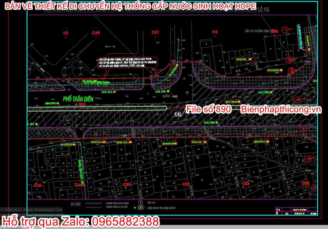 Mặt bằng hiện trạng hệ thống cấp nước cad.
