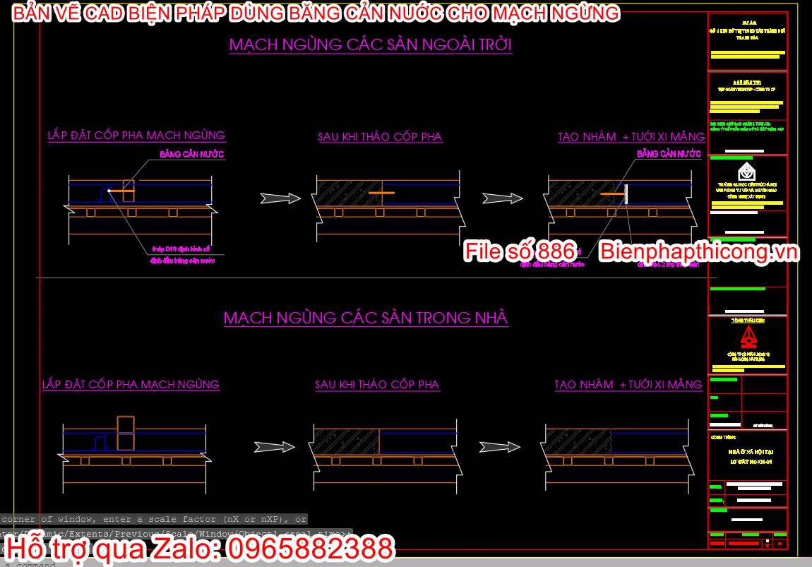 Bản vẽ mạch ngừng các sàn ngoài trời.