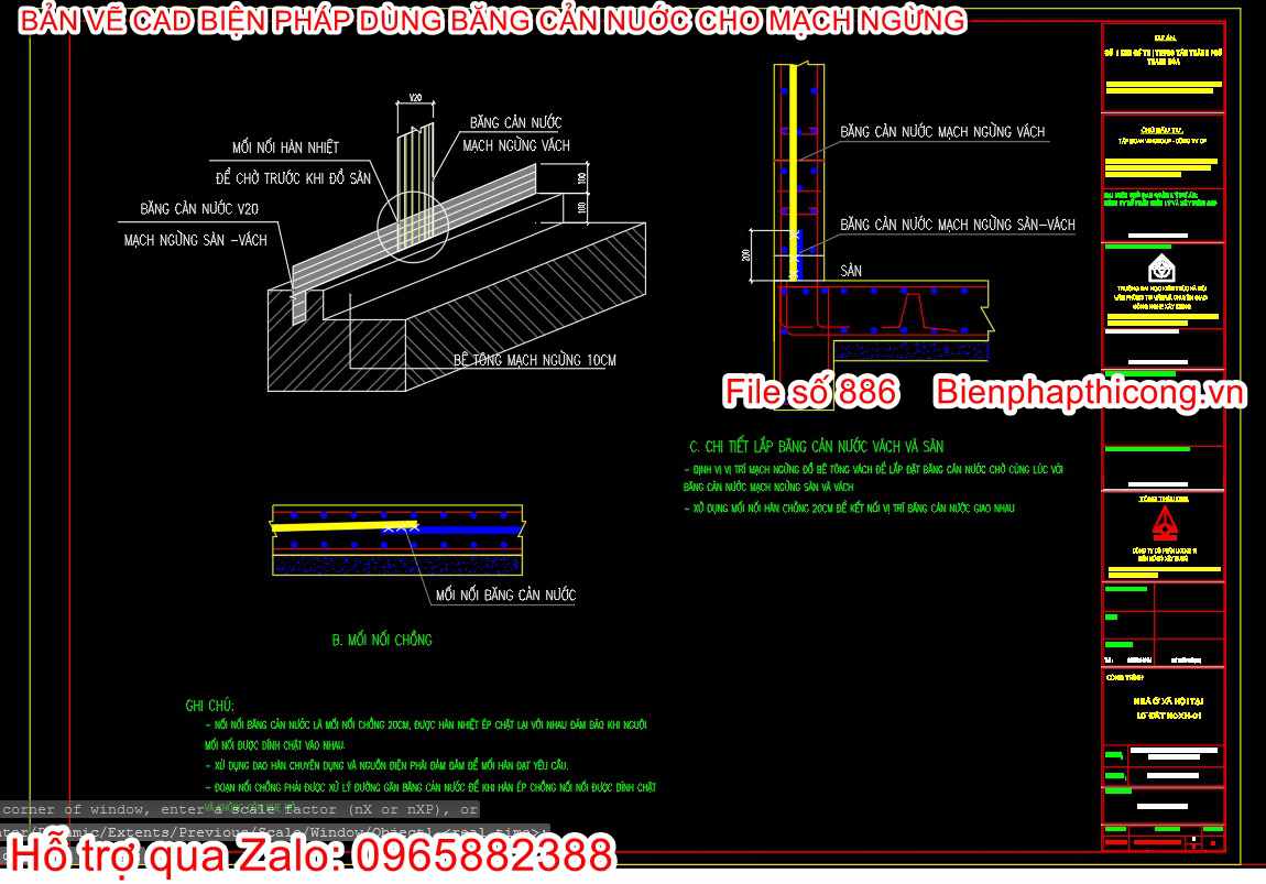 Bản vẽ chi tiết băng cản nước vách và sàn.