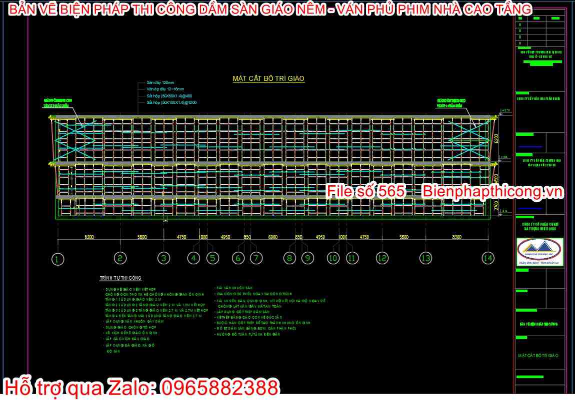 File cad bptc dầm sàn giáo nêm ván phủ phim.