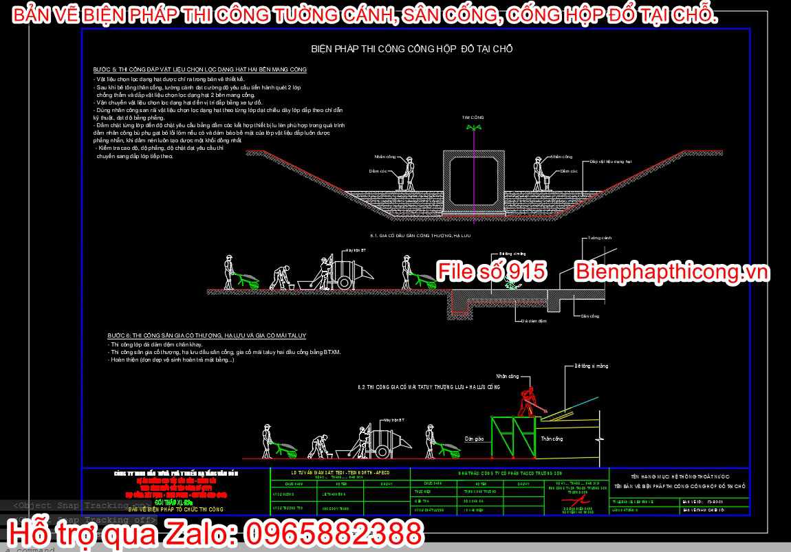 File cad biện pháp thi công cống hộp đổ tại chỗ.