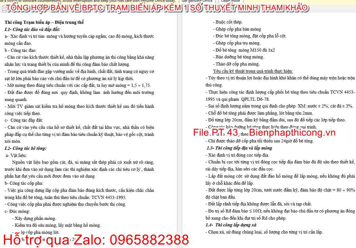 TM biện pháp thi công trạm biến áp và điện trung thế.