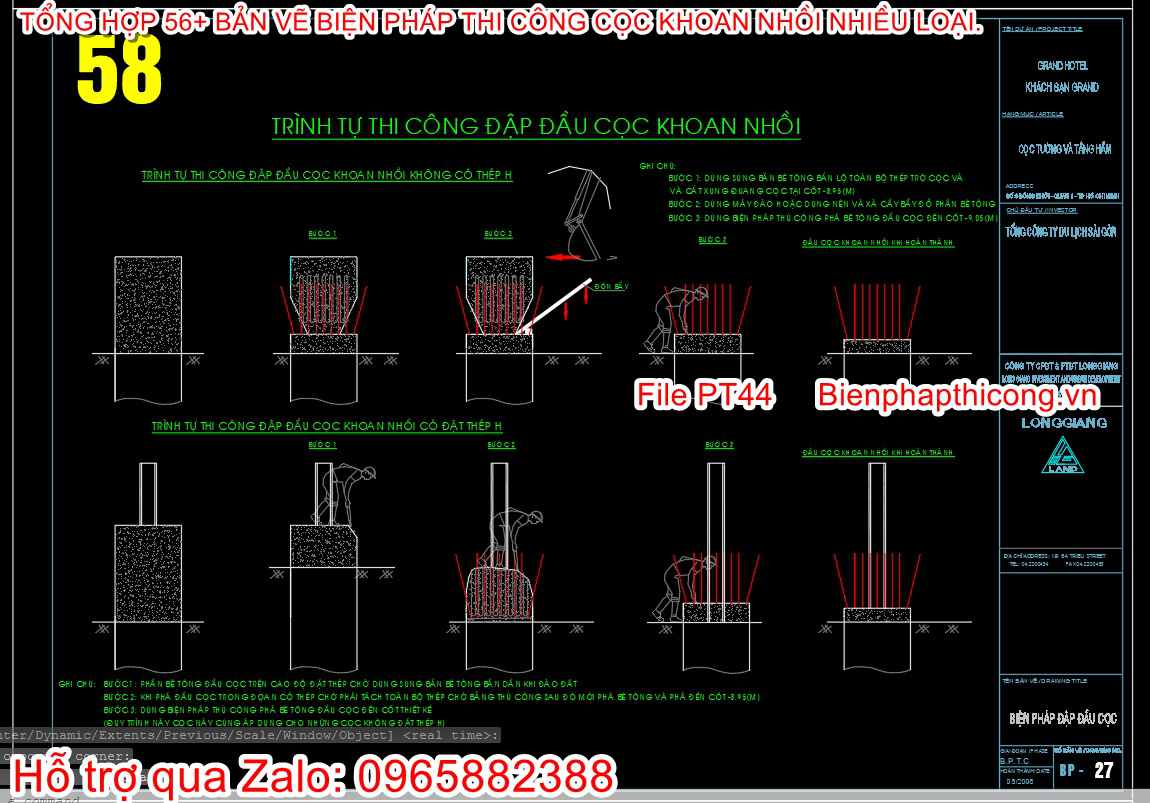 Trình tự đập đầu cọc khoan nhồi.