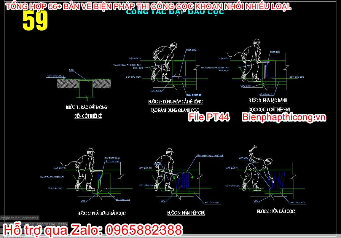 Công tác đập đầu cọc.