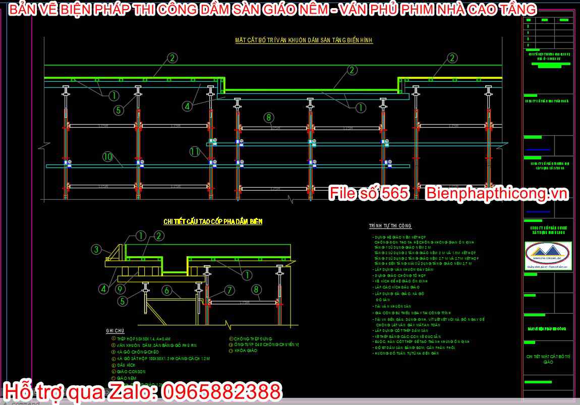 Mẫu bản vẽ cad bptc dầm sàn giáo nêm ván phủ phim.