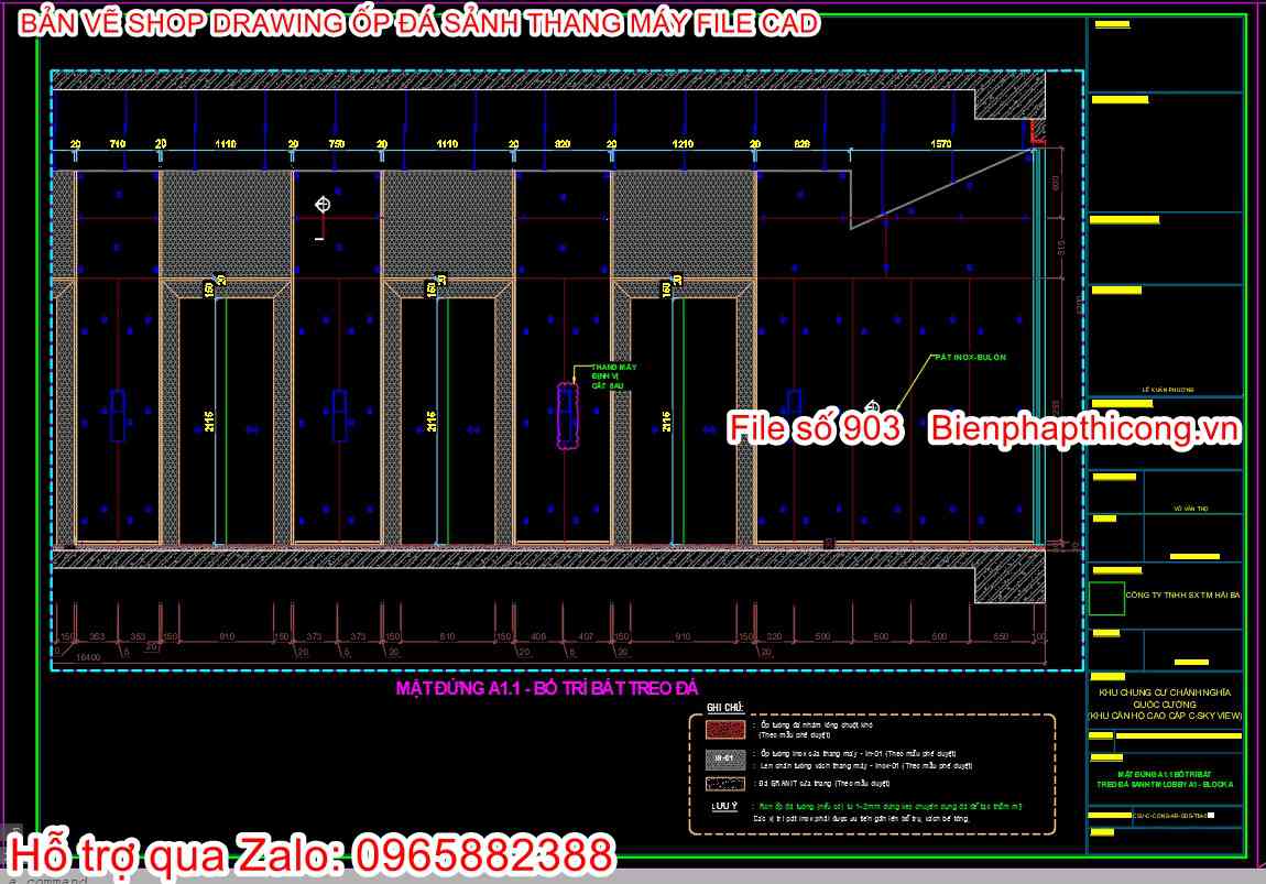 Bản vẽ shop drawing ốp đá sảnh thang máy.