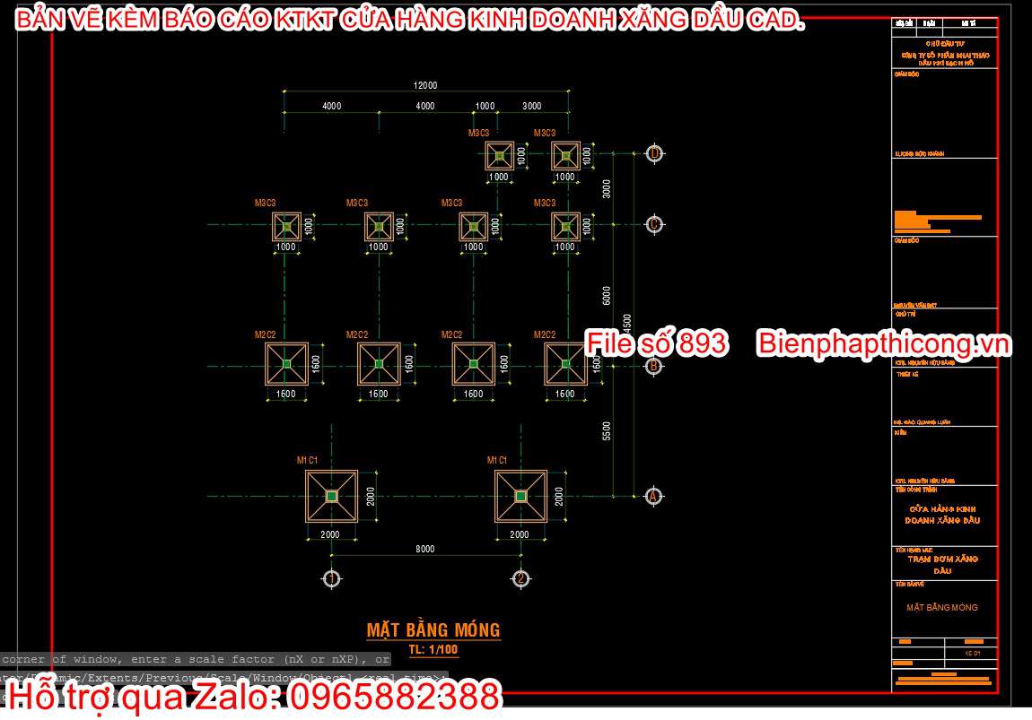 Mặt bằng móng cóc thiết kế bản vẽ cây xăng.
