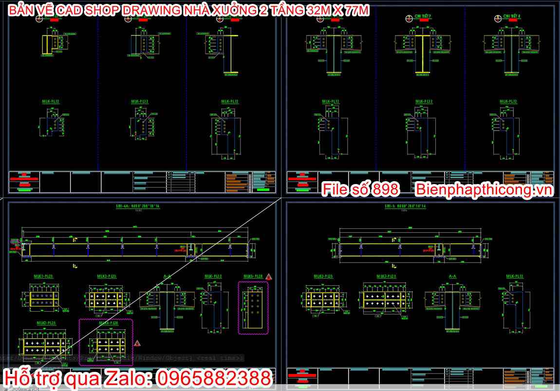 File cad shop drawing nhà xưởng 2 tầng.
