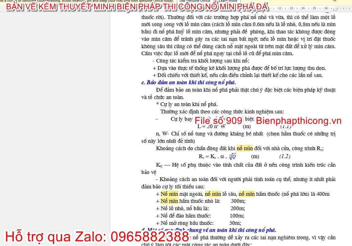 Thuyết minh biện pháp thi công nổ mìn phá đá word.