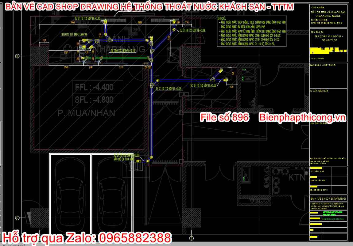 Bản vẽ autocad shop drawing thoát nước khách sạn.