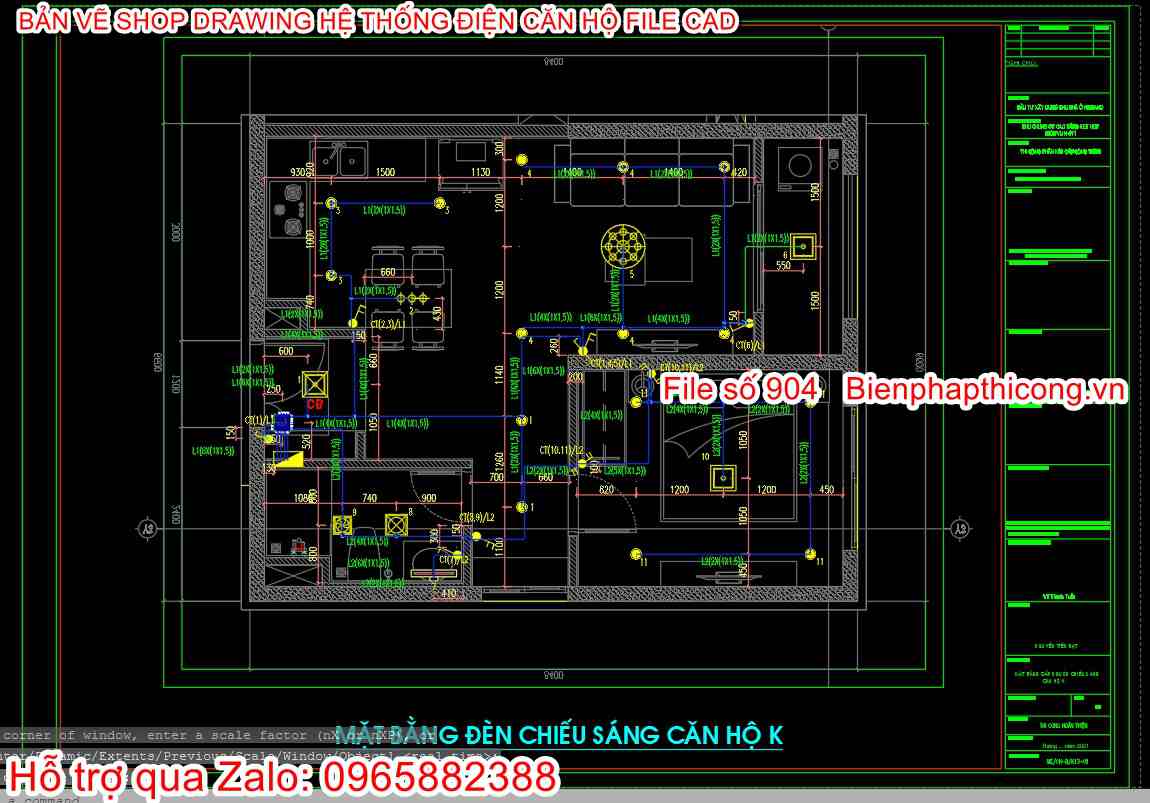 Mặt bằng đèn chiếu sáng căn hộ cad.