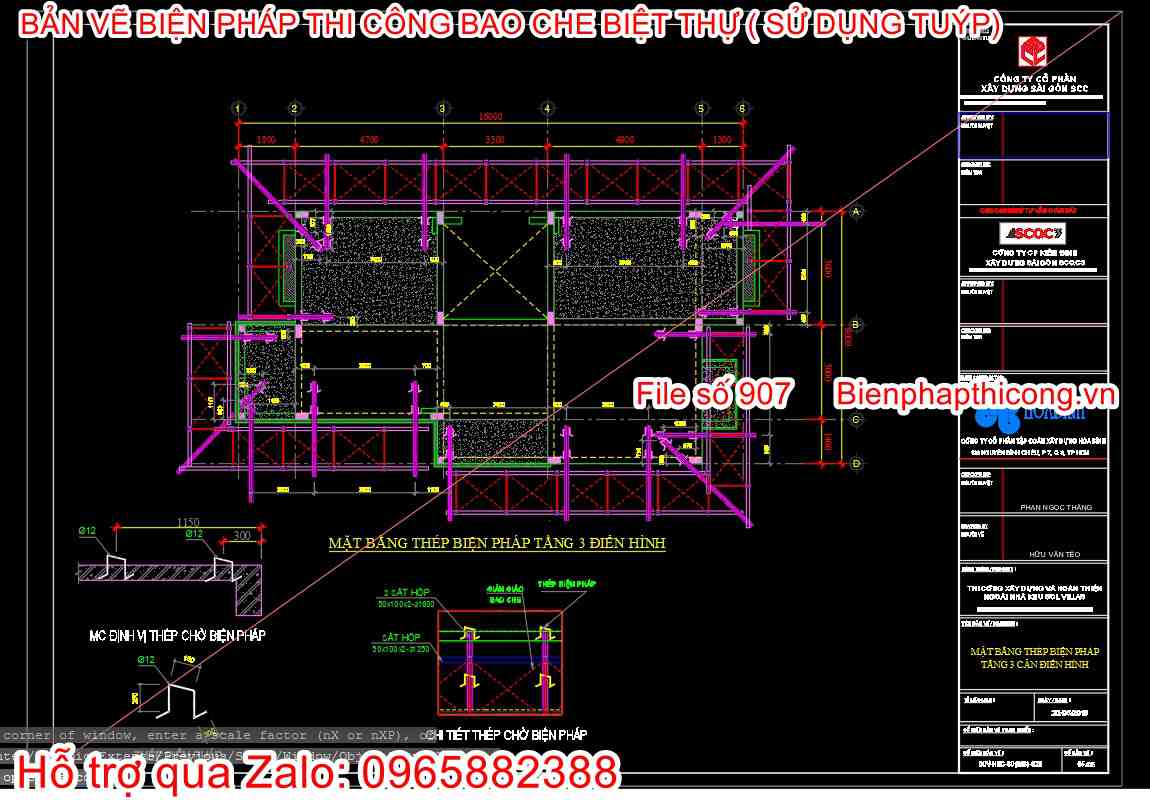 Mặt bằng biện pháp tầng 3 điển hình bao che bằng tuýp.