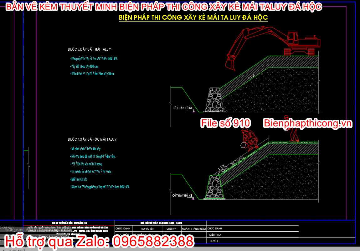 Mẫu bản vẽ cad bptc xây kè đá hộc taluy.