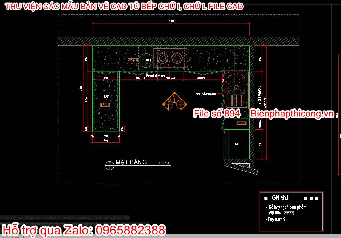 Bản vẽ thiết kế tủ bếp nhà ở cad.