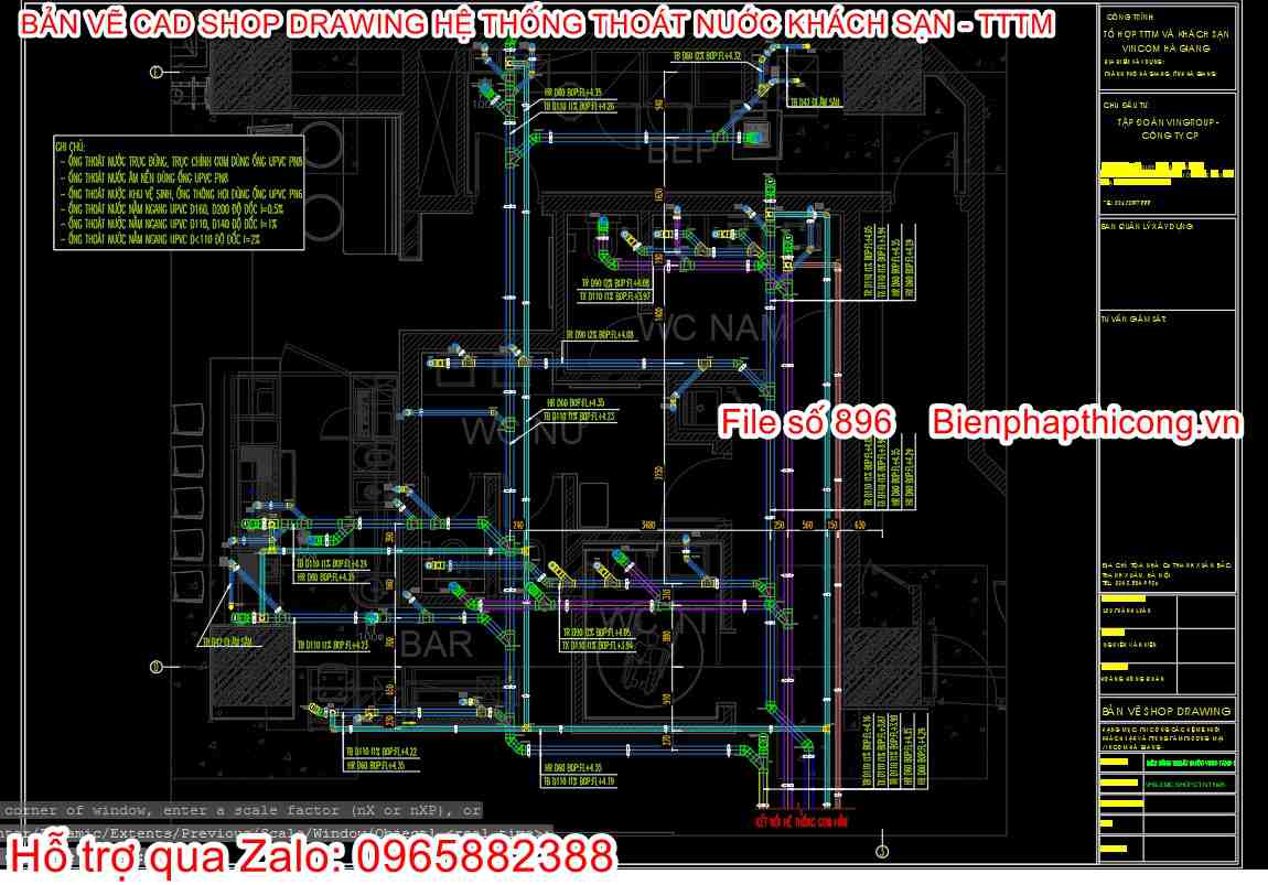 Bản vẽ cad shop drawing hệ thống thoát nước.