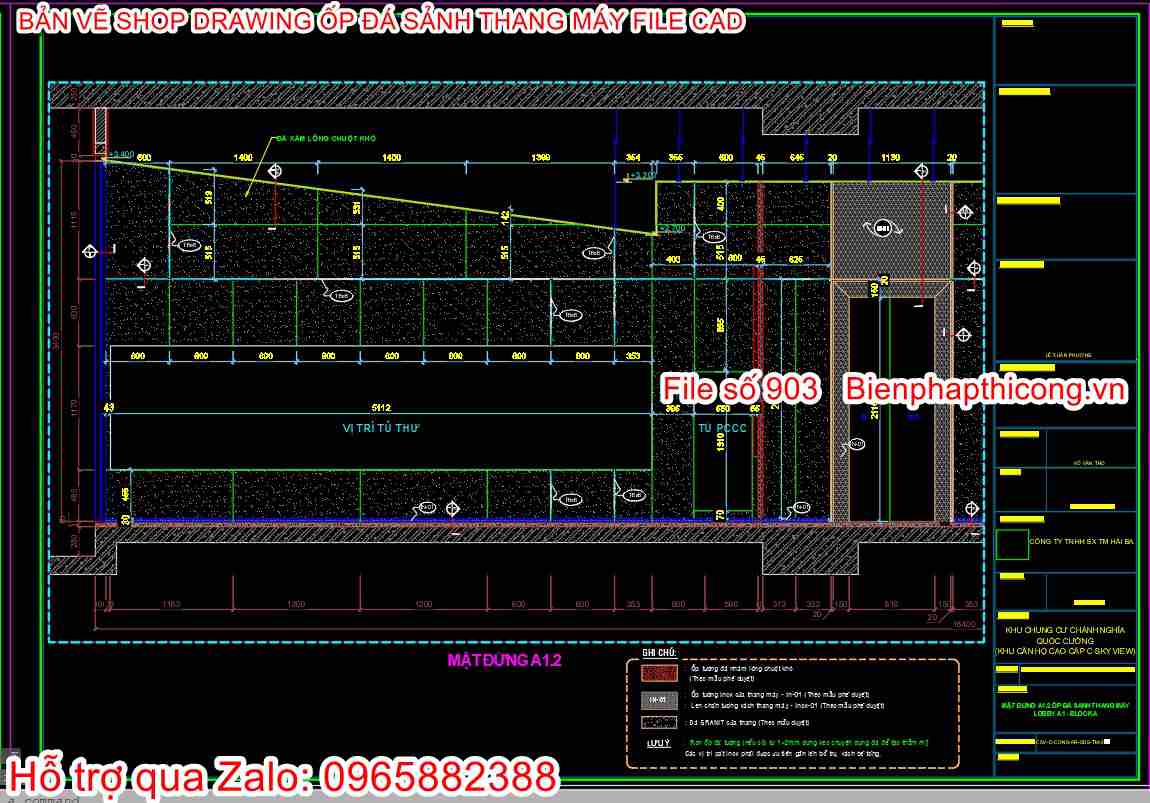 File cad shop drawing ốp đá sảnh thang máy.