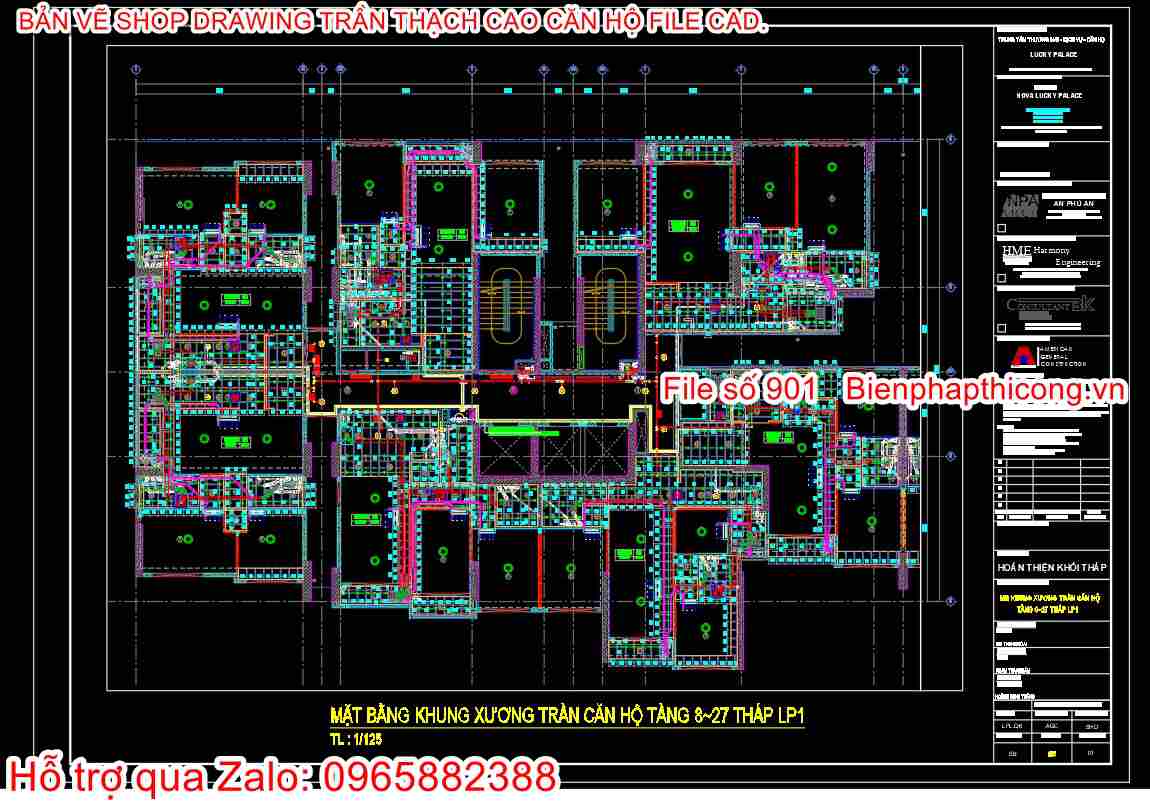 Mặt bằng khung xương trần căn hộ cad.
